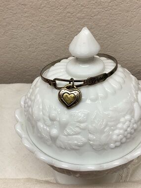 Brighton Two-Tone Heart Charm Bangle Bracelet - White and Gold